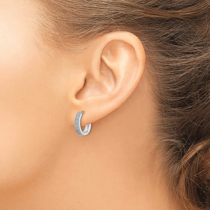 Earrings Brilliant Embers Sterling Silver Rhodiumplated 48 Stone Micro Pav CZ Hinged Hoop Earrings Goldia