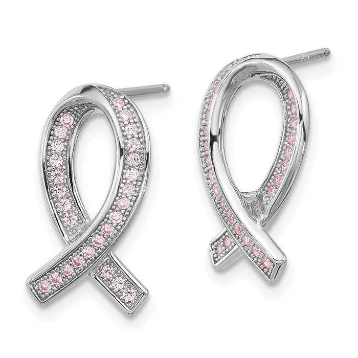 Earrings Brilliant Embers Sterling Silver Rhodiumplated 52 Stone Micro Pav Pink CZ Awareness Ribbon Post Earrings Goldia