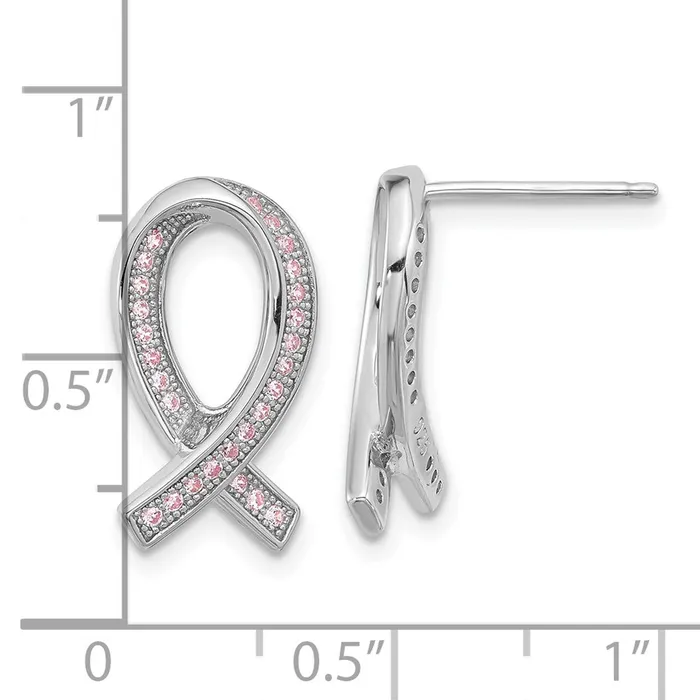 Earrings Brilliant Embers Sterling Silver Rhodiumplated 52 Stone Micro Pav Pink CZ Awareness Ribbon Post Earrings Goldia