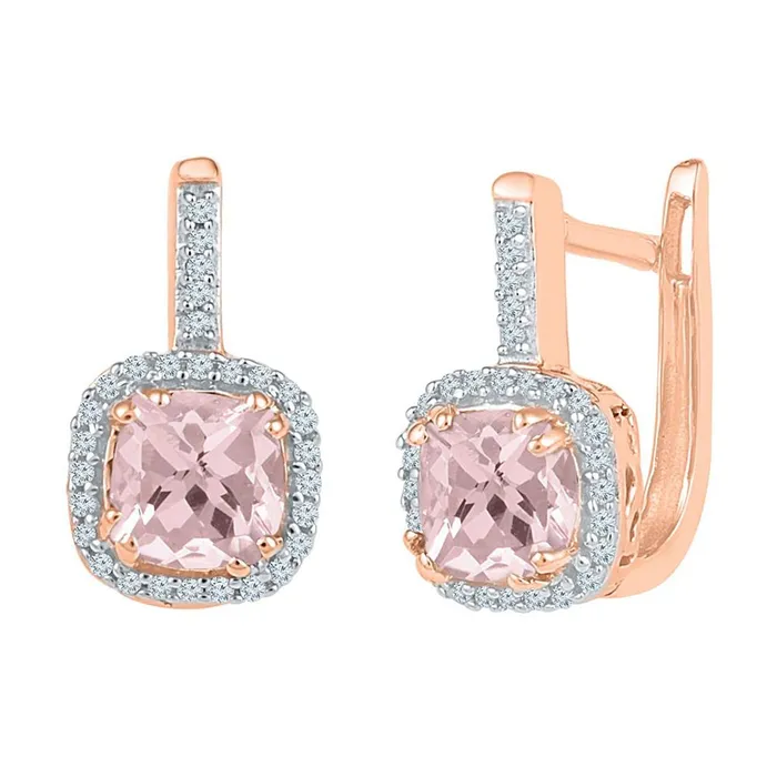 Earrings gndatlanta 10k Rose Gold Cushion Created Morganite Hoop Earrings 1 Cttw Earrings gndatlanta 10k Rose Gold Cushion Created Morganite Hoop Earrings 1 Cttw