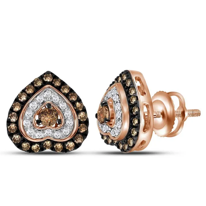 Earrings gndatlanta 10k Rose Gold Round Brown Diamond Heart Earrings 58 Cttw Earrings gndatlanta 10k Rose Gold Round Brown Diamond Heart Earrings 58 Cttw