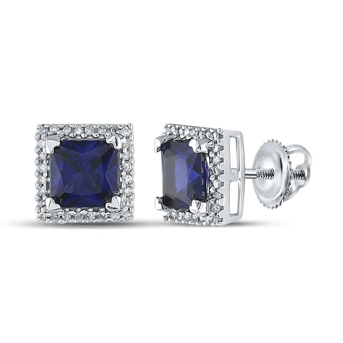 Earrings gndatlanta 14k White Gold Princess Created Blue Sapphire Stud Earrings 2 Cttw Earrings gndatlanta 14k White Gold Princess Created Blue Sapphire Stud Earrings 2 Cttw