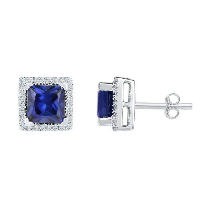 Earrings gndatlanta 14k White Gold Princess Created Blue Sapphire Stud Earrings 2 Cttw