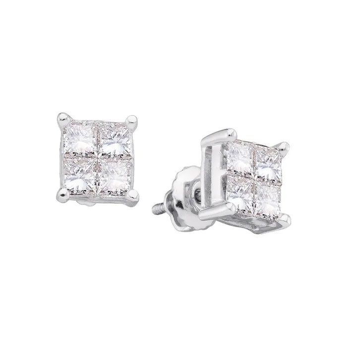 Earrings gndatlanta 14k White Gold Princess Diamond Square Cluster Stud Earrings 13 Cttw Earrings gndatlanta 14k White Gold Princess Diamond Square Cluster Stud Earrings 13 Cttw