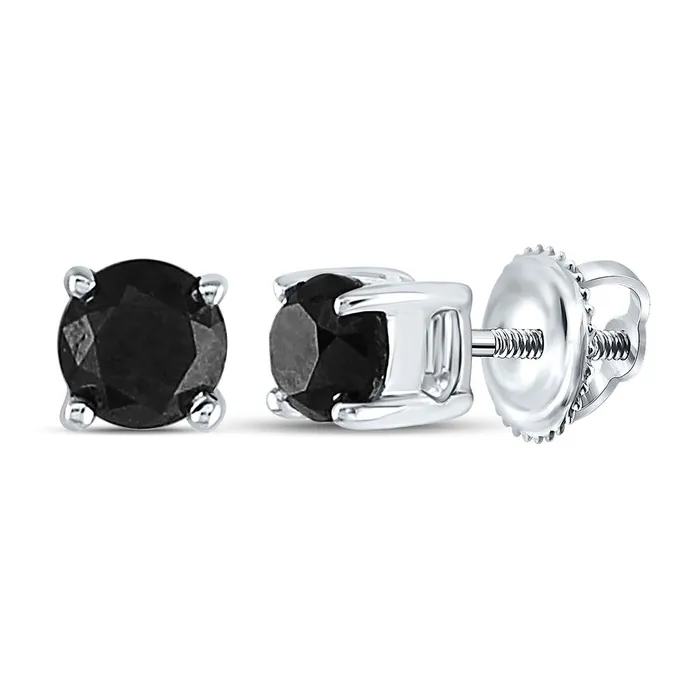 Earrings gndatlanta 14k White Gold Round Black Diamond Solitaire Stud Earrings 12 Cttw Earrings gndatlanta 14k White Gold Round Black Diamond Solitaire Stud Earrings 12 Cttw
