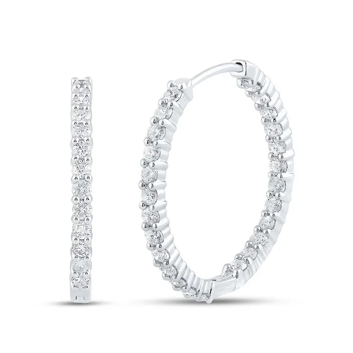 Earrings gndatlanta 14k White Gold Round Diamond Inside Outside Hoop Earrings 3 Cttw Earrings gndatlanta 14k White Gold Round Diamond Inside Outside Hoop Earrings 3 Cttw