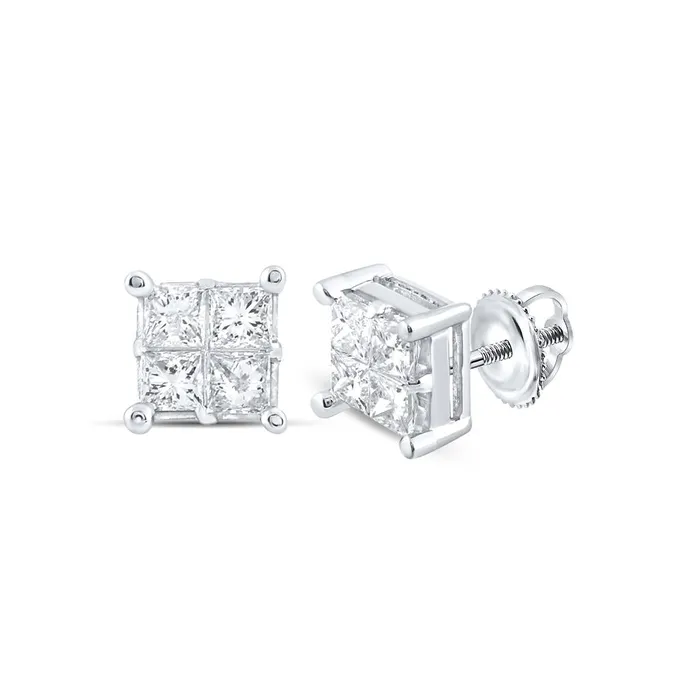 Earrings gndatlanta 14kt White Gold Womens Princess Diamond Square Cluster Stud Earrings 1 Cttw Earrings gndatlanta 14kt White Gold Womens Princess Diamond Square Cluster Stud Earrings 1 Cttw