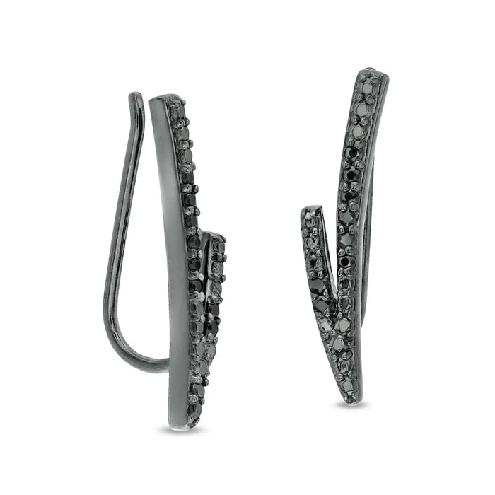 Earrings Goldia 01 CT TW Enhanced Black Diamond Split Curve Crawler Earrings in 10K White Gold with Black Rhodium Earrings Goldia 01 CT TW Enhanced Black Diamond Split Curve Crawler Earrings in 10K White Gold with Black Rhodium