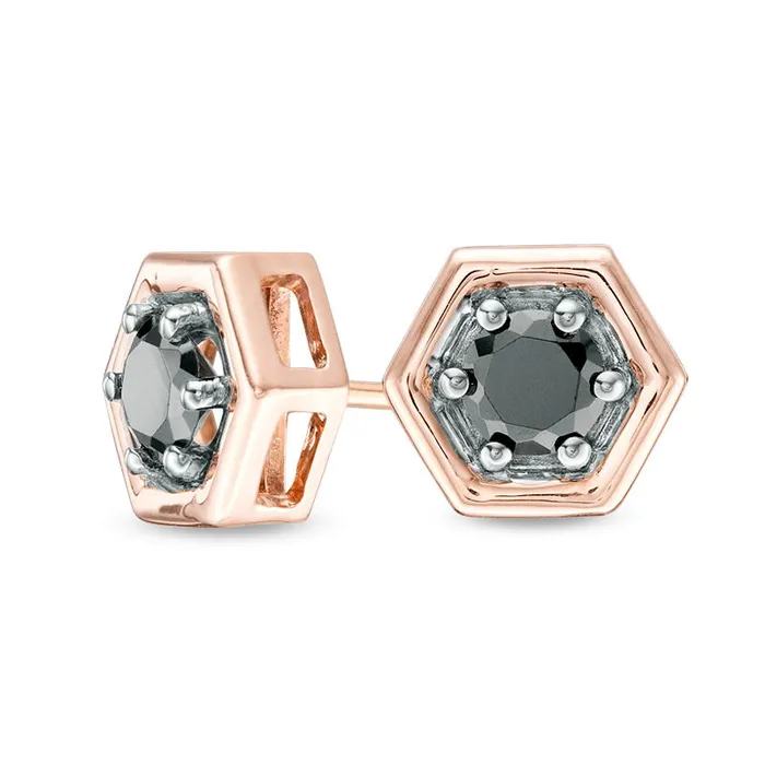 Earrings Goldia 05 CT TW Enhanced Black Diamond Solitaire Hexagon Stud Earrings in 10K Rose Gold Earrings Goldia 05 CT TW Enhanced Black Diamond Solitaire Hexagon Stud Earrings in 10K Rose Gold