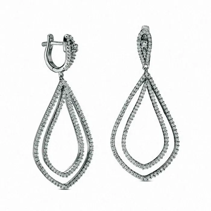 Earrings Goldia 15 CT TW Diamond Double Loop Teardrop Earrings in 10K White Gold