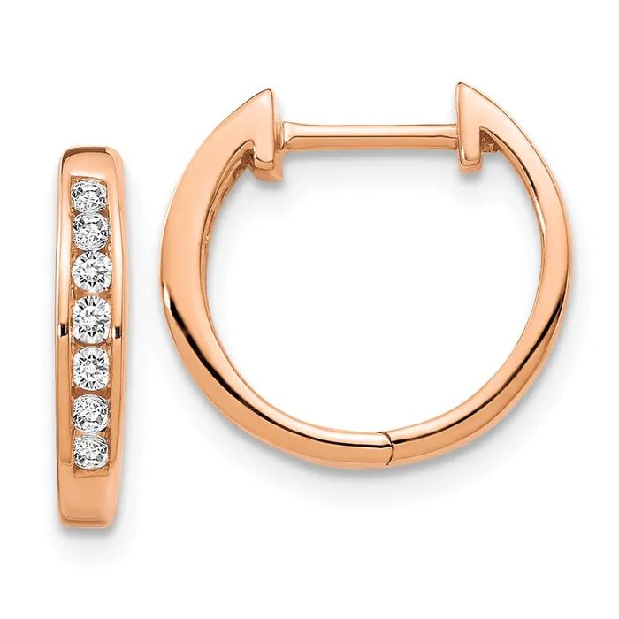 Earrings Goldia 14K Rose Gold Polished Real Diamond Hinged Hoop Earrings Earrings Goldia 14K Rose Gold Polished Real Diamond Hinged Hoop Earrings