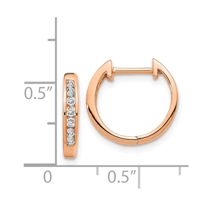 Earrings Goldia 14K Rose Gold Polished Real Diamond Hinged Hoop Earrings