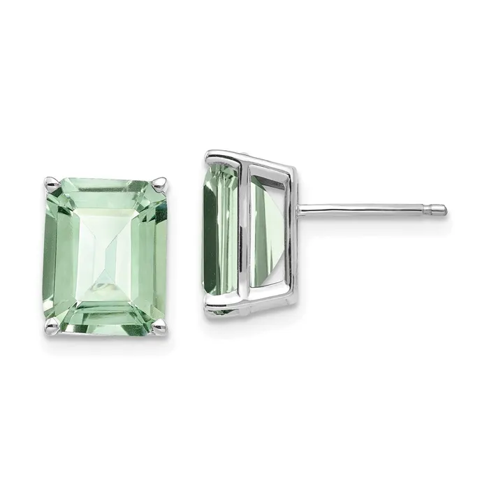 Earrings Goldia 14k White Gold 10x8mm EmeraldCut Green Quartz Earrings