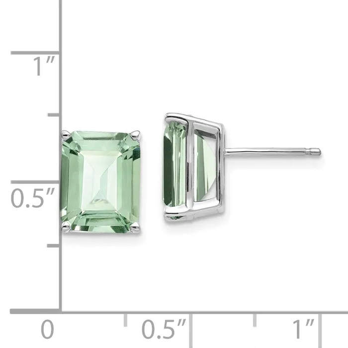 Earrings Goldia 14k White Gold 10x8mm EmeraldCut Green Quartz Earrings