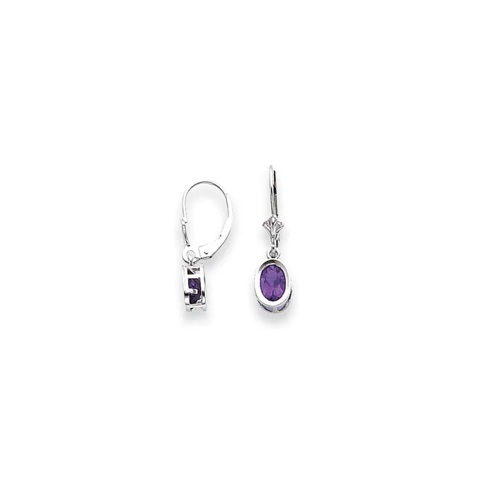 Earrings Goldia 14k White Gold 7x5mm Oval Amethyst Checker leverback Earrings Earrings Goldia 14k White Gold 7x5mm Oval Amethyst Checker leverback Earrings