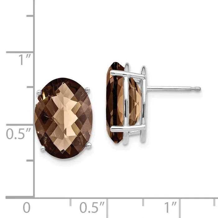 Earrings Goldia 14k White Gold Oval 4Prong 14 x 10mm CheckerCut Smok Yellow Gold Quartz Earrings