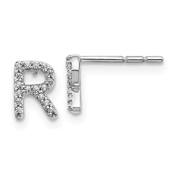 Earrings Goldia 14k White Gold Real Diamond Initial R Earrings