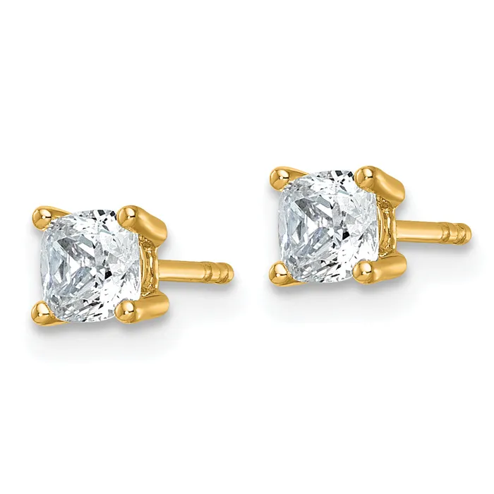 Earrings Goldia 14k Yellow Gold 1 ctw Lab Grown Diamond VSSI G Cushion 4 Prong Heavy Wt Stud Earrings