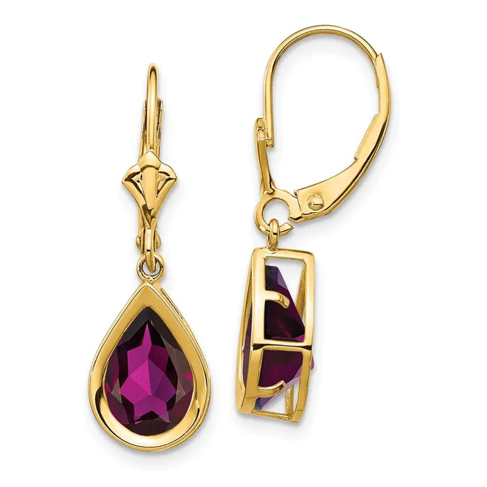 Earrings Goldia 14k Yellow Gold 10x7mm Pear Rhodolite Garnet Leverback Earrings Earrings Goldia 14k Yellow Gold 10x7mm Pear Rhodolite Garnet Leverback Earrings