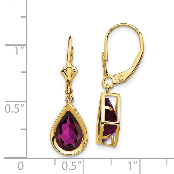 Earrings Goldia 14k Yellow Gold 10x7mm Pear Rhodolite Garnet Leverback Earrings