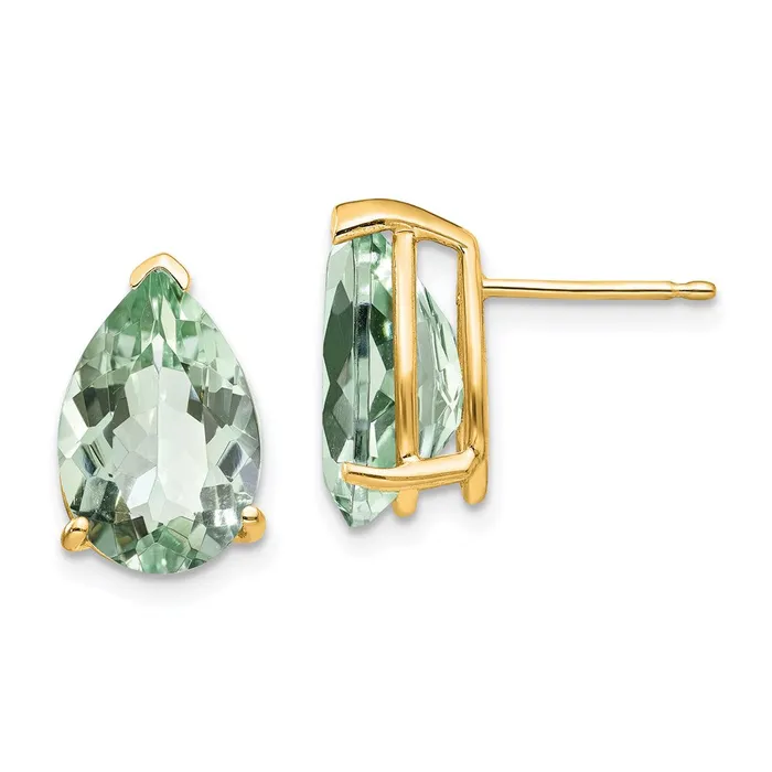 Earrings Goldia 14k Yellow Gold 12x8 Pear Green Quartz Earrings