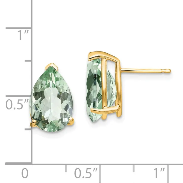 Earrings Goldia 14k Yellow Gold 12x8 Pear Green Quartz Earrings