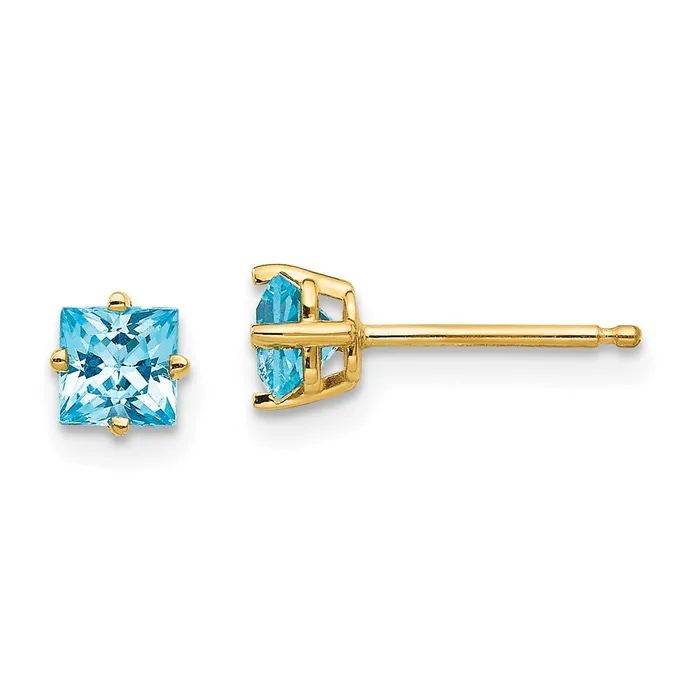 Earrings Goldia 14k Yellow Gold 4mm Princess Cut Blue Topaz Earrings