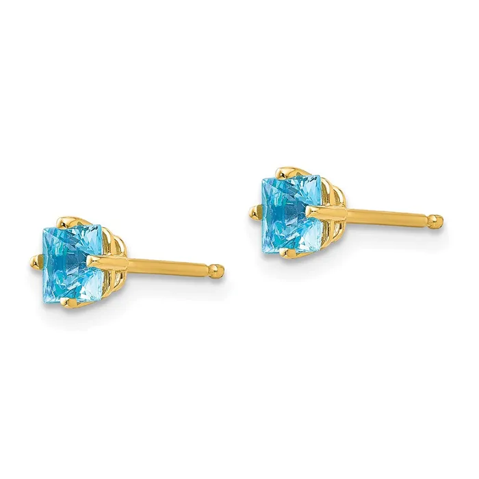 Earrings Goldia 14k Yellow Gold 4mm Princess Cut Blue Topaz Earrings