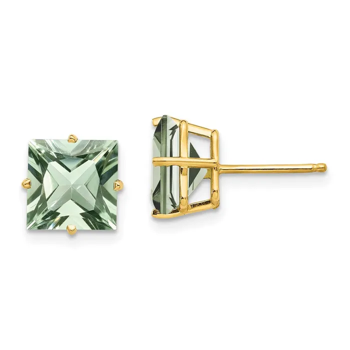 Earrings Goldia 14k Yellow Gold 8mm Square Green Quartz Earrings
