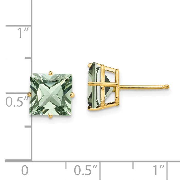 Earrings Goldia 14k Yellow Gold 8mm Square Green Quartz Earrings