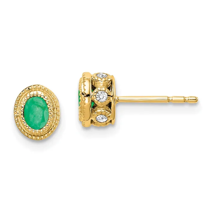 Earrings Goldia 14k Yellow Gold Emerald and Real Diamond Earrings