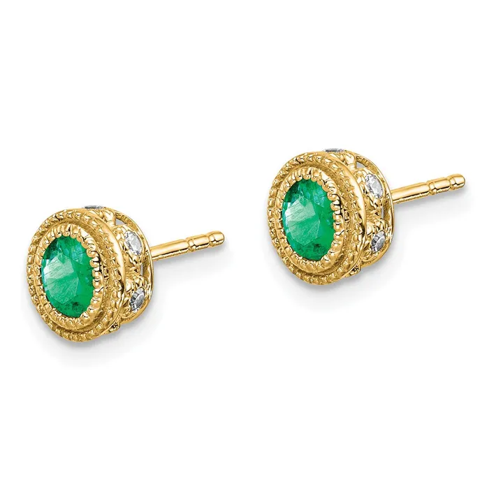 Earrings Goldia 14k Yellow Gold Emerald and Real Diamond Earrings