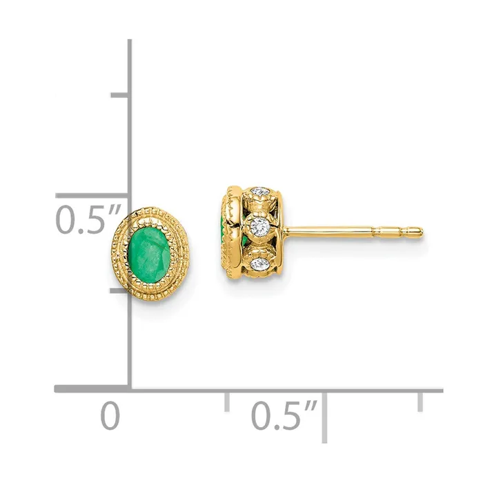Earrings Goldia 14k Yellow Gold Emerald and Real Diamond Earrings