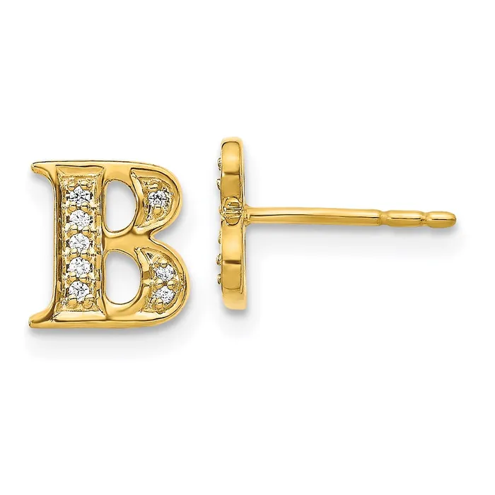 Earrings Goldia 14k Yellow Gold Real Diamond Initial B Earrings