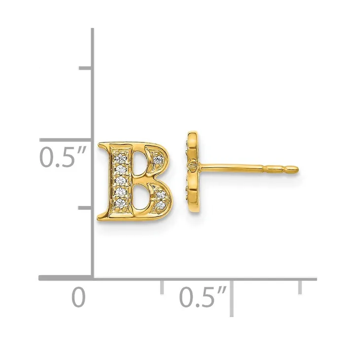 Earrings Goldia 14k Yellow Gold Real Diamond Initial B Earrings
