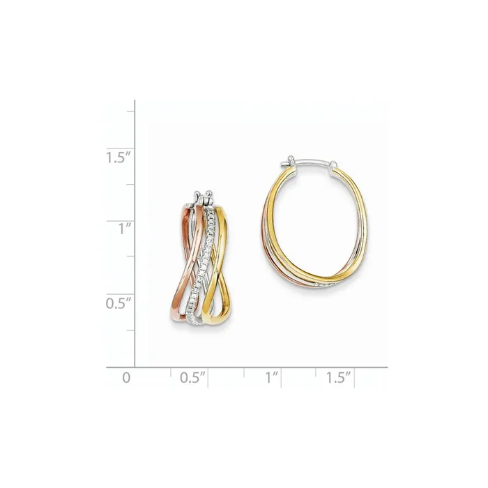 Earrings Goldia 14k Yellow Gold Tricolor Gold Real Diamond Hoop Earrings