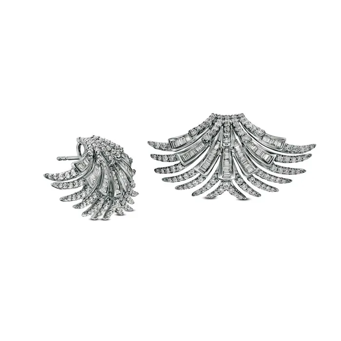 Earrings Goldia 25 CT TW Baguette and Round Diamond ArtDeco Fan Stud Earrings in 10K White Gold Earrings Goldia 25 CT TW Baguette and Round Diamond ArtDeco Fan Stud Earrings in 10K White Gold