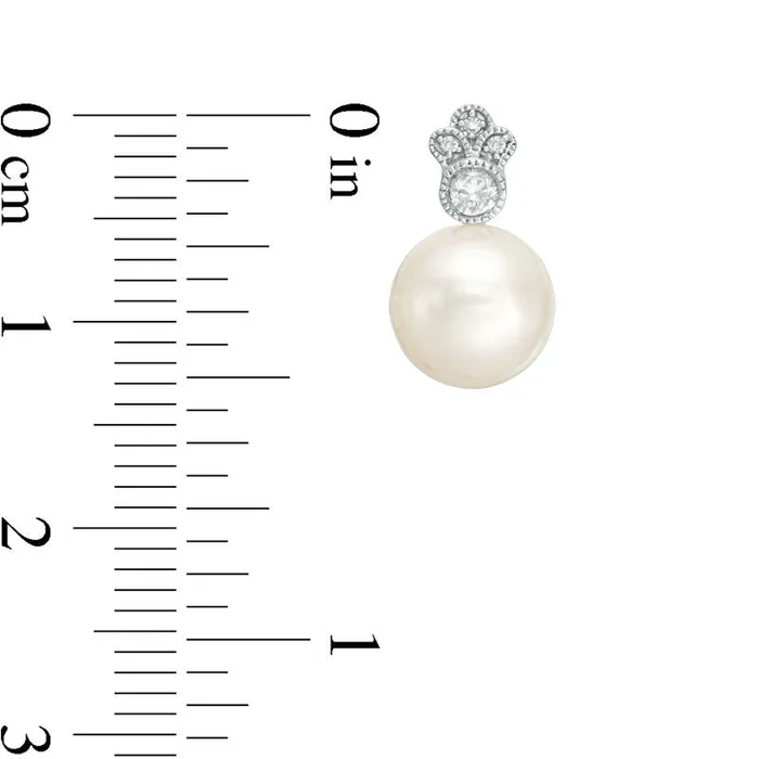 Earrings Goldia 80 85mm Cultured Freshwater Pearl White Sapphire and Diamond Accent VintageStyle Drop Earrings in 10K White Gold Earrings Goldia 80 85mm Cultured Freshwater Pearl White Sapphire and Diamond Accent VintageStyle Drop Earrings in 10K White Gold