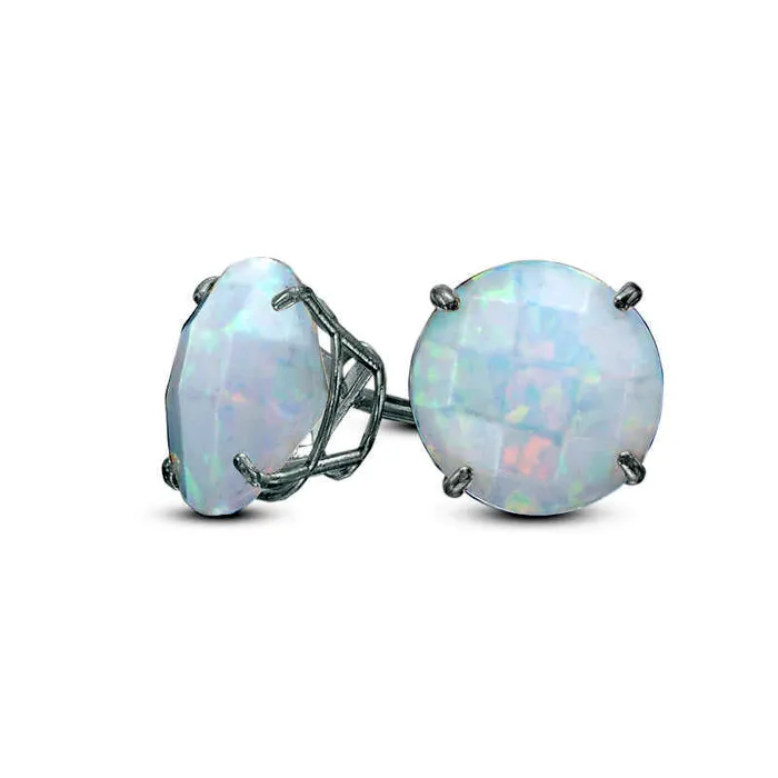 Earrings Goldia 80mm LabCreated Opal Stud Earrings in 10K White Gold