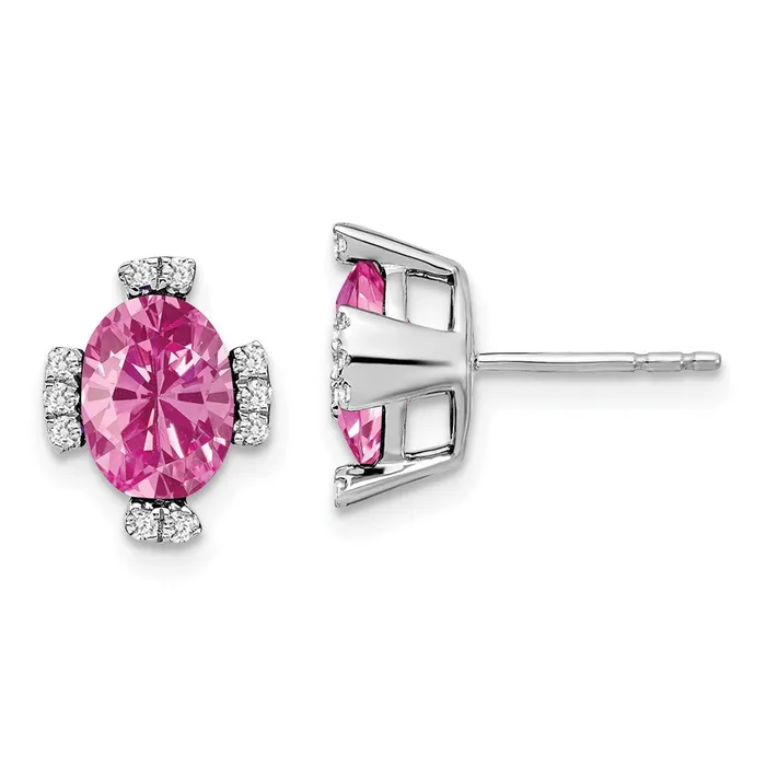 Earrings Goldia Solid 14k White Gold Oval Created PinK Simulated Sapphire and CZ Earrings Earrings Goldia Solid 14k White Gold Oval Created PinK Simulated Sapphire and CZ Earrings