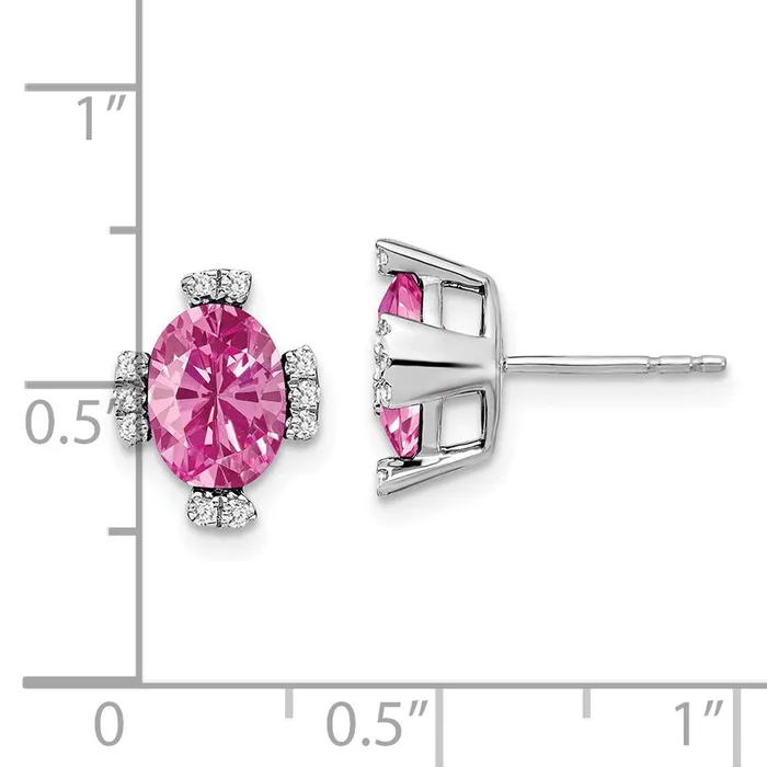 Earrings Goldia Solid 14k White Gold Oval Created PinK Simulated Sapphire and CZ Earrings
