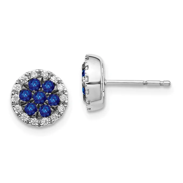 Earrings Goldia Solid 14k White Gold Simulated CZ and Sapphire Circle Post Earrings Earrings Goldia Solid 14k White Gold Simulated CZ and Sapphire Circle Post Earrings