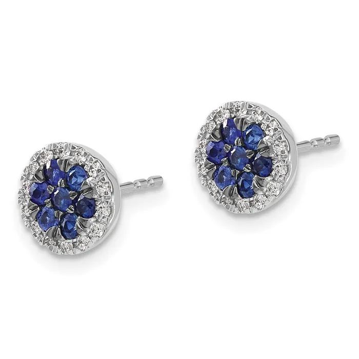 Earrings Goldia Solid 14k White Gold Simulated CZ and Sapphire Circle Post Earrings