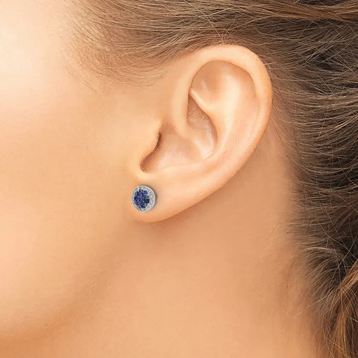 Earrings Goldia Solid 14k White Gold Simulated CZ and Sapphire Circle Post Earrings