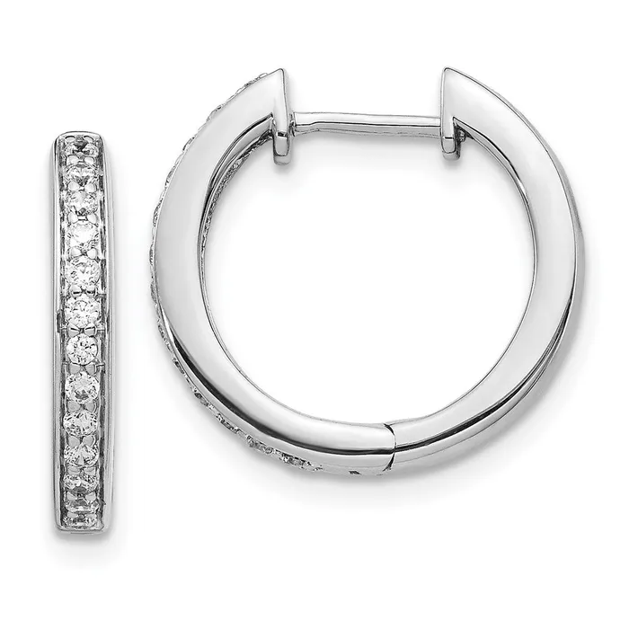 Earrings Goldia Solid 14k White Gold Simulated CZ Complete Hinged Hoop Earrings