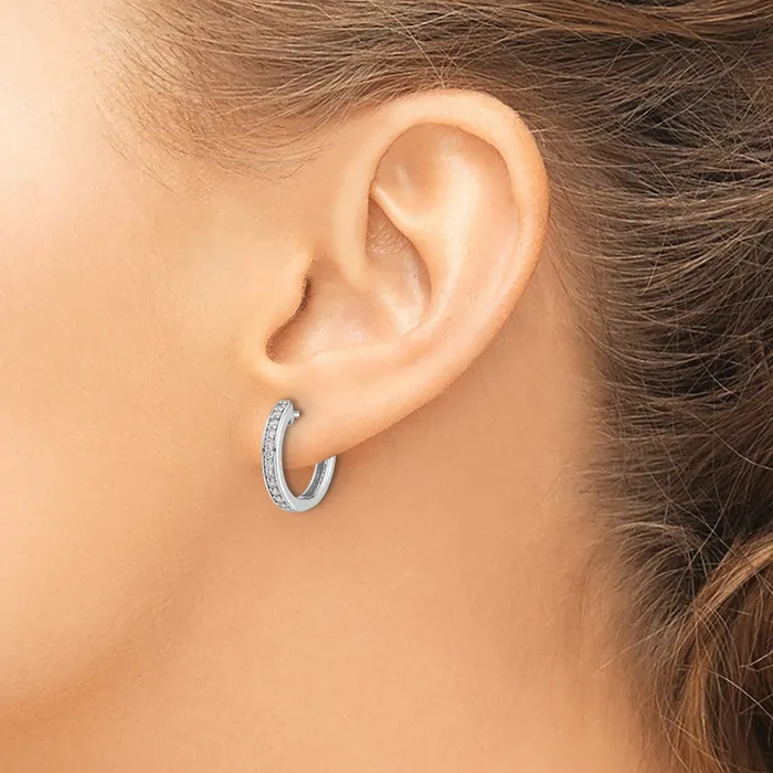 Earrings Goldia Solid 14k White Gold Simulated CZ Complete Hinged Hoop Earrings