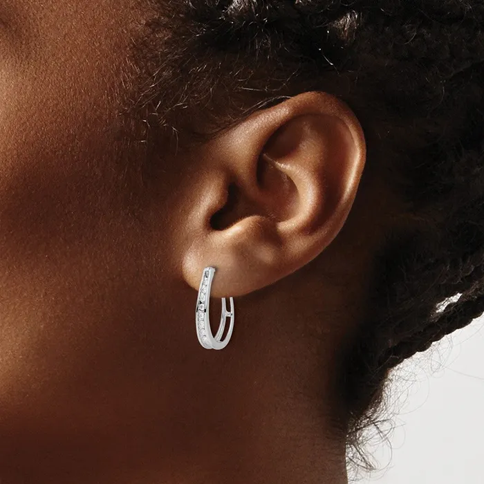 Earrings Goldia Solid 14k White Gold Simulated CZ Oval Hinged Hoop Earrings Earrings Goldia Solid 14k White Gold Simulated CZ Oval Hinged Hoop Earrings