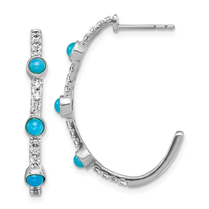 Earrings Goldia Solid 14k White Gold Simulated Turquoise and Topaz Jhoop Earrings Earrings Goldia Solid 14k White Gold Simulated Turquoise and Topaz Jhoop Earrings