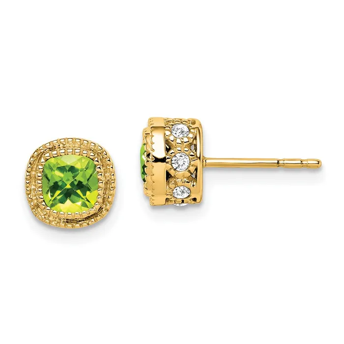 Earrings Goldia Solid 14k Yellow Gold Cushion Simulated Peridot and CZ Earrings Earrings Goldia Solid 14k Yellow Gold Cushion Simulated Peridot and CZ Earrings