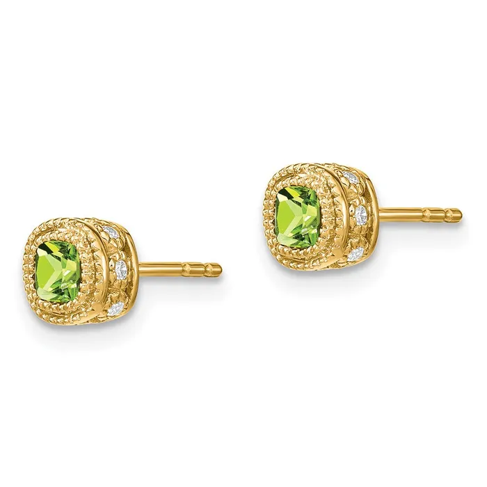 Earrings Goldia Solid 14k Yellow Gold Cushion Simulated Peridot and CZ Earrings Earrings Goldia Solid 14k Yellow Gold Cushion Simulated Peridot and CZ Earrings